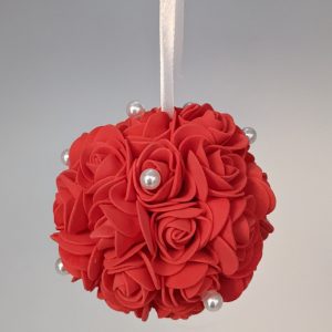 Boules rouge avec perles blanches (Lot de 2)