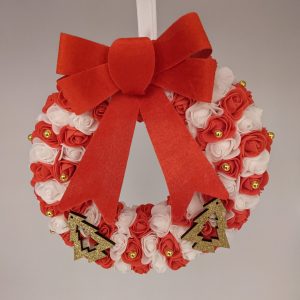 Couronne de Noël rouge/blanche et ses sapins or
