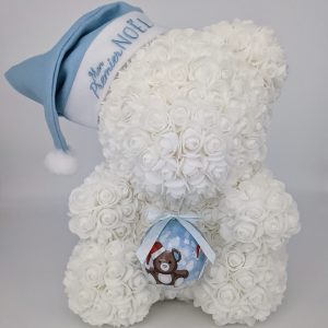 Ours blanc "Mon premier Noël bleu" avec ses accessoires (personnalisable avec un prénom)