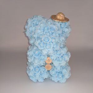 Ourson bleu pâle avec ses accessoires