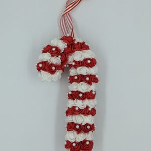 Sucre d'orge rouge et blanc avec perles