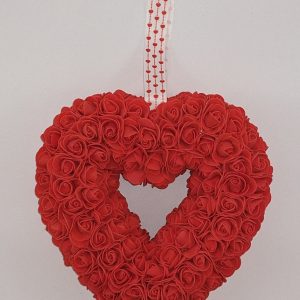 Cœur rouge "St Valentin" avec son ruban blanc