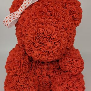 Ours rouge "St Valentin" avec son nœud blanc