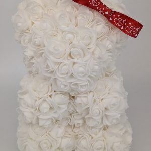 Ourson blanc "St Valentin" avec son nœud rouge