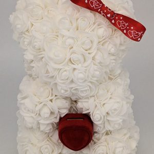 Ourson blanc "St Valentin "avec son nœud rouge et son écrin à bijoux