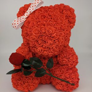 Ours rouge "St Valentin "avec son nœud blanc et son écrin à bijoux