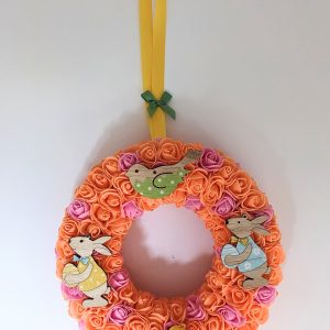 Couronne de Pâques orange et rose fuchsia
