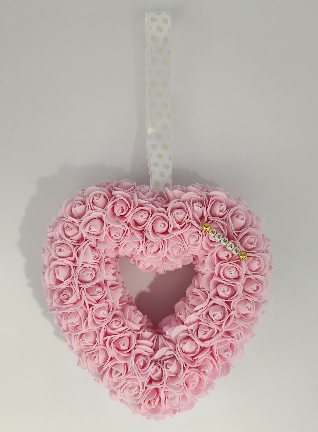 Cœur rose "Fête des Mères" avec son ruban blanc